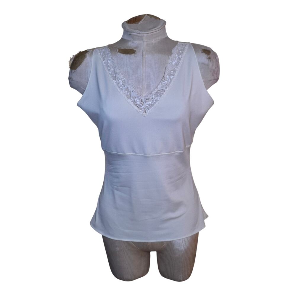 Spanx Hide & Sleek Lace Trim V-Neck Cami Shaping Tank Top Ivory Plus‎ Size 1X